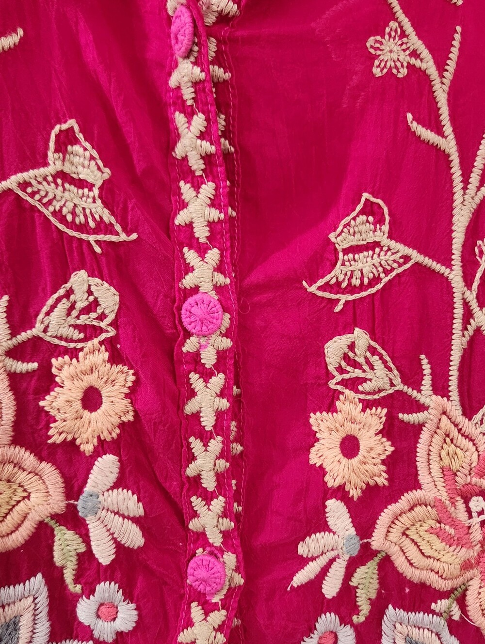 Johnny Was Fuchsia Floral Embroidered Tunic Size L - Picture 3 of 5